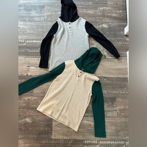 2 Boys L 10-12 Teal and Cream Ribbed and Black and Grey Ribbed
